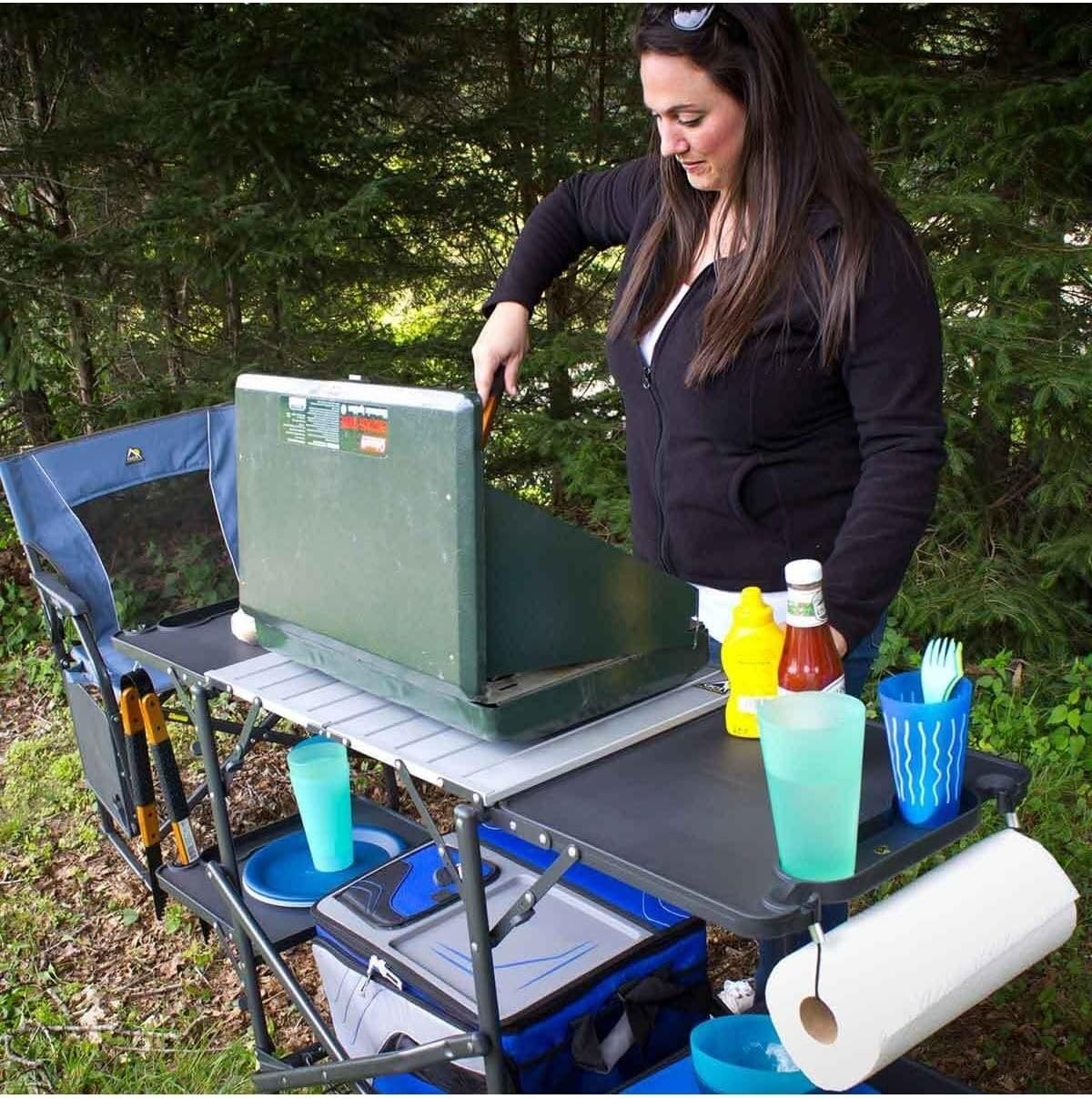 슬림형 접이식 휴대용 캠핑 키친 테이블, 내열 상판,  - Outdoor Camping Cooking Table 리뷰 및 가격