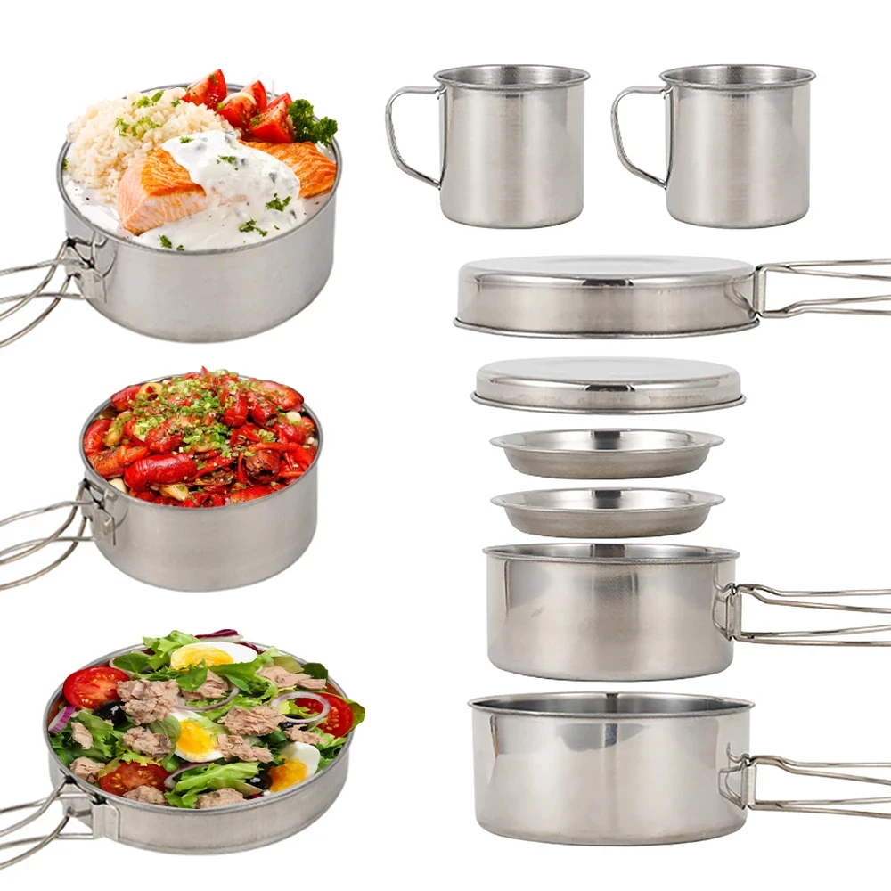 8개/세트 캠핑 조리기구 세트 스테인리스 스틸 요리 냄 - Outdoor Camping Kitchen Table 리뷰 및 가격