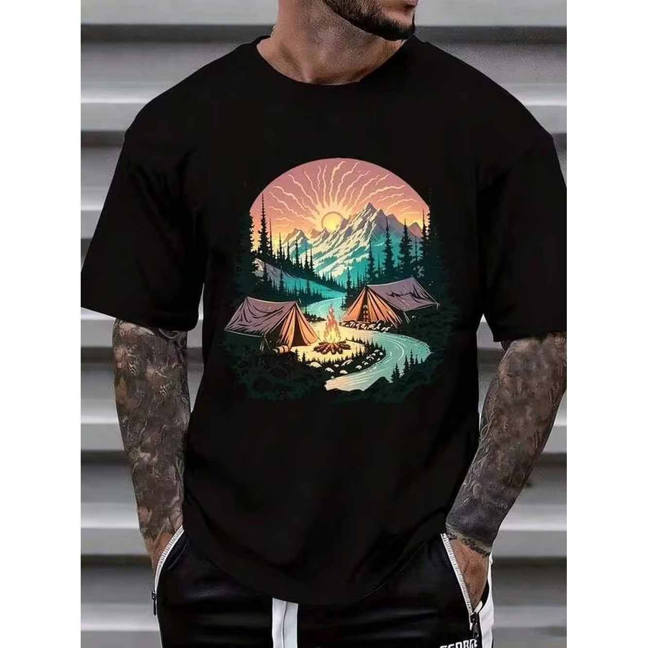 캠핑 산 일몰 장면 그래픽 티셔츠 야외 모험 자연 풍경 - Outdoor Camping Adventures 리뷰 및 가격