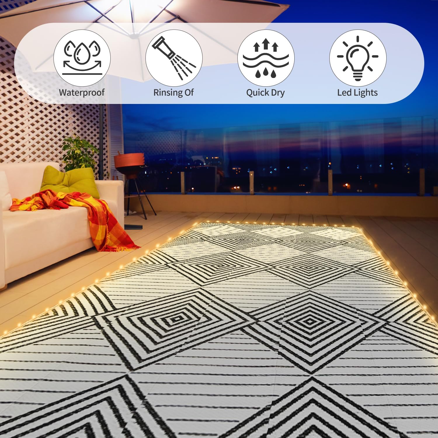 6x9피트 방수 야외 러그(LED 조명 포함), 접이식 - Outdoor Camping Rug With Led Lights 리뷰 및 가격